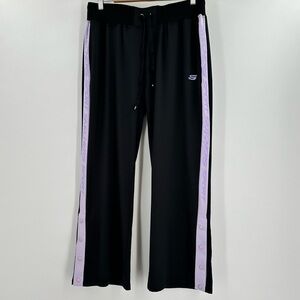 Skechers Sport Black/Lilac High Waist Straight Wide Leg Draw String Pants Large
